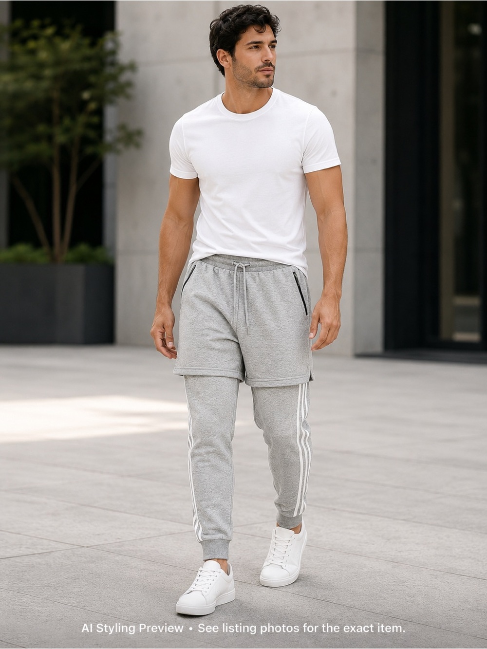 Adidas Neo Layered Joggers Gray 3 Stripe Double Layer Sweatpants Men’s M